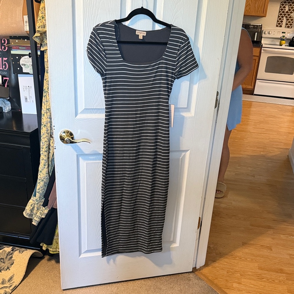 J for Justify Black and White Striped Midi Dress